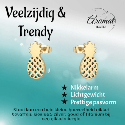 Stalen Oorbellen Ananas - Zomerse Accessoires - oor2740 - xe70645 - Oorbellen kopen# - Zilverkleur - 10mm - 5mm