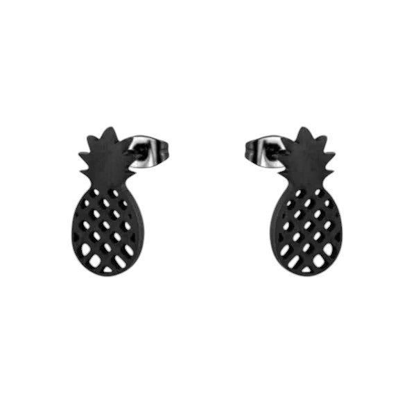 Stalen Oorbellen Ananas - Zomerse Accessoires - oor3125 - Oorbellen kopen# - Zwart - 10mm - 5mm