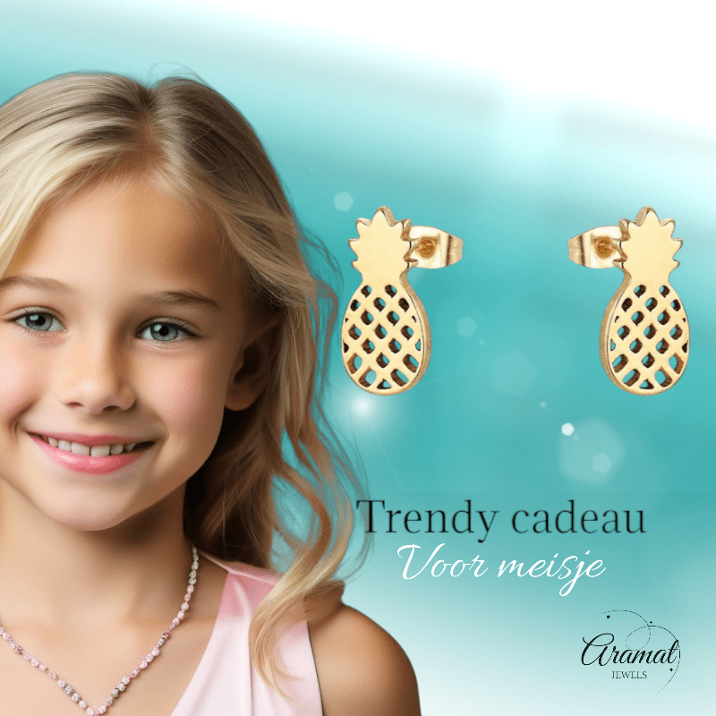 Stalen Oorbellen Ananas - Zomerse Accessoires - oor4399 - Oorbellen kopen# - Multikleurig - 10mm - 5mm