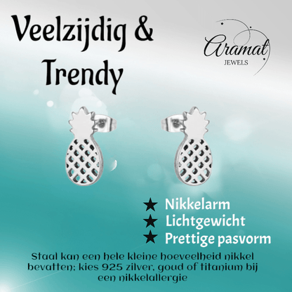 Stalen Oorbellen Ananas - Zomerse Accessoires - oor4399 - Oorbellen kopen# - Multikleurig - 10mm - 5mm