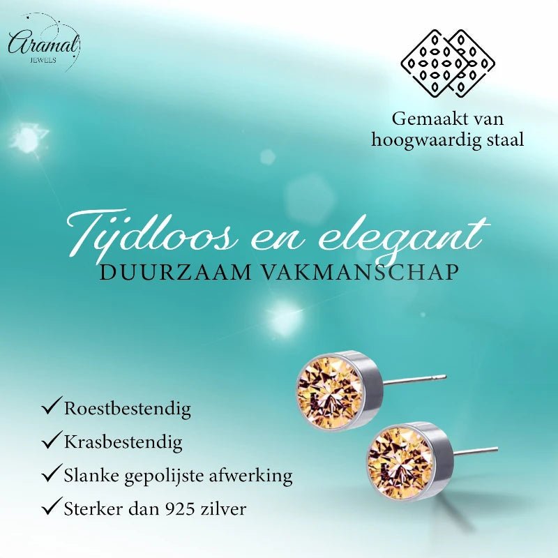 Stalen Oorbellen Champagne Kristal 6mm - oor1279 - Oorbellen kopen# - alles - cadeau