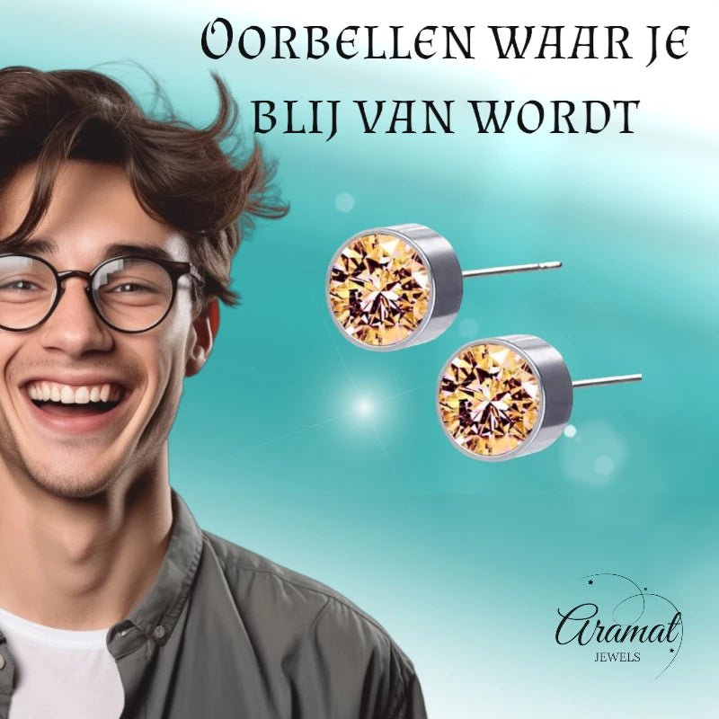 Stalen Oorbellen Champagne Kristal 6mm - oor1279 - Oorbellen kopen# - alles - cadeau