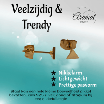 Stalen Oorbellen Driehoek Goudkleur – 4mm - Aramat Jewels - Oorbellen - cadeautip