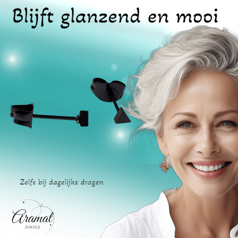 Stalen Oorbellen Driehoek Zwart – 3mm - Aramat Jewels - Oorbellen - cadeautip