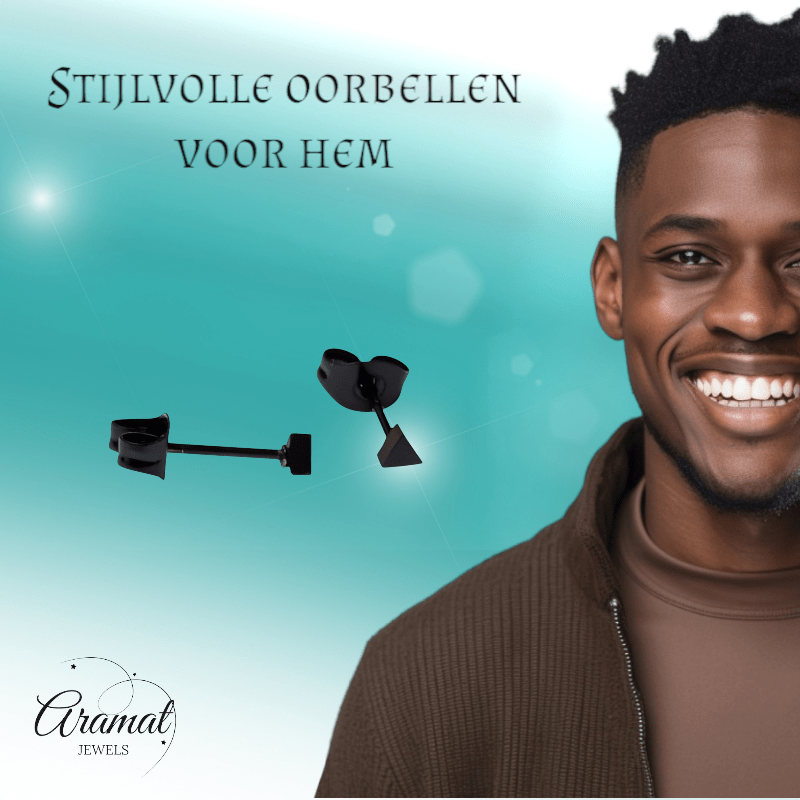 Stalen Oorbellen Driehoek Zwart – 3mm - Aramat Jewels - Oorbellen - cadeautip