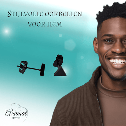 Stalen Oorbellen Driehoek Zwart – 6mm - Aramat Jewels - Oorbellen - cadeautip