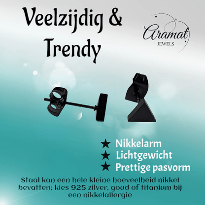 Stalen Oorbellen Driehoek Zwart – 6mm - Aramat Jewels - Oorbellen - cadeautip