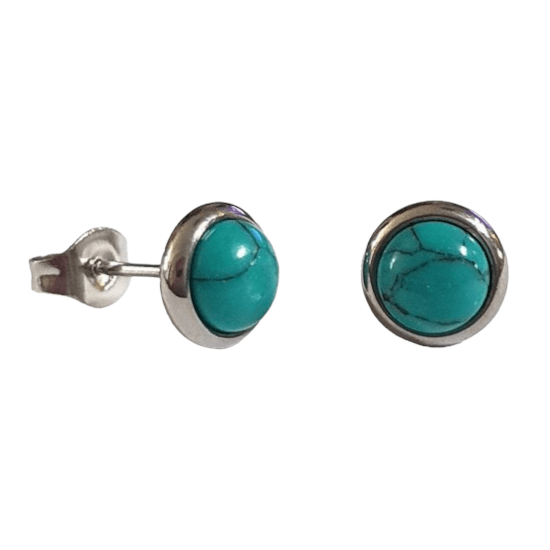 Stalen oorbellen groen gemarmerd 8mm zilverkleur - oor3076 - Oorbellen kopen# - 8mm - alles - cadeau
