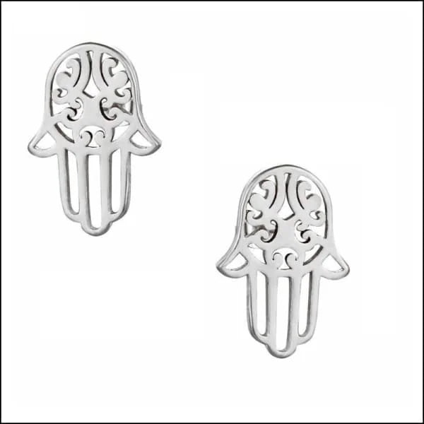 Zilverkleurige Hamsa Oorstekers RVS – Handje van Fatima Knopjes (10x7mm)