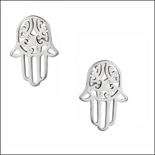 Zilverkleurige Hamsa Oorstekers RVS – Handje van Fatima Knopjes (10x7mm)