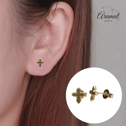 Stalen Oorbellen kruisje – Goudkleur – 8x7mm - Aramat Jewels - Oorbellen - cadeautip