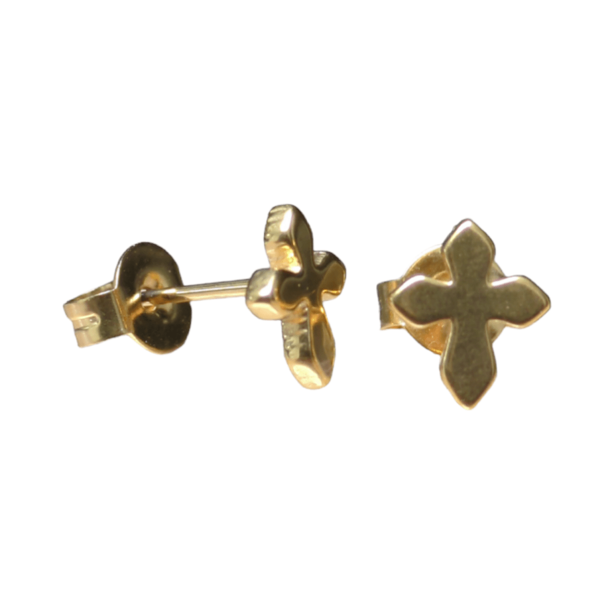 Stalen Oorbellen kruisje – Goudkleur – 8x7mm - Aramat Jewels - Oorbellen - cadeautip