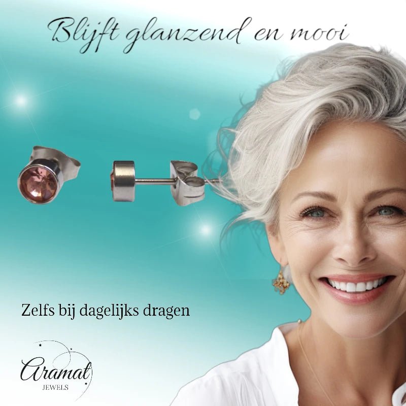 Stalen Oorbellen Licht Roze Kristal 5mm - oor4573 - Oorbellen kopen# - 5mm - alles