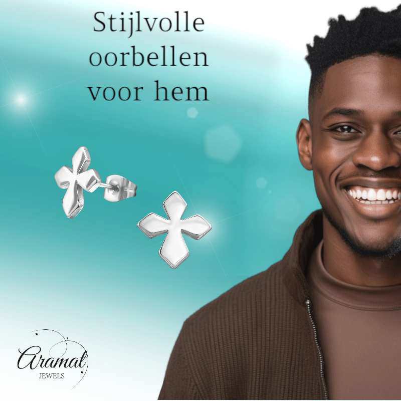 Stalen Oorbellen met kruisje – Zilverkleur – 12x11mm - oor3340 - 28851 - Oorbellen kopen# - 12mm - alles - cadeau