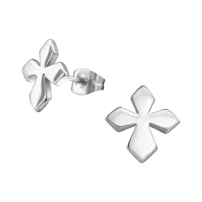 Stalen Oorbellen met kruisje – Zilverkleur – 12x11mm - oor3340 - 28851 - Oorbellen kopen# - 12mm - alles - cadeau