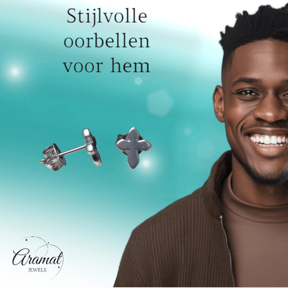 Stalen Oorbellen met kruisje – Zilverkleur – 8x7mm - oor2092 - XE19989 - Oorbellen kopen# - 8mm - alles - cadeau