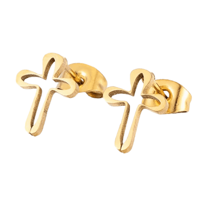 Stalen Oorbellen met open kruisje – Goudkleur – 10x8mm - Aramat Jewels - Oorbellen - cadeautip