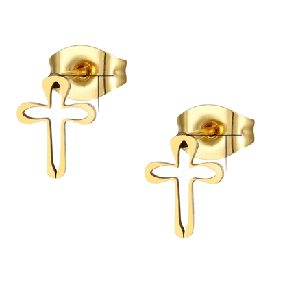Stalen Oorbellen met open kruisje – Goudkleur – 10x8mm - Aramat Jewels - Oorbellen - cadeautip