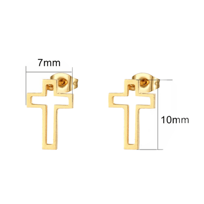Stalen Oorbellen met opengewerkt kruisje – Goudkleur – 10x7mm - Aramat Jewels - Oorbellen - cadeautip