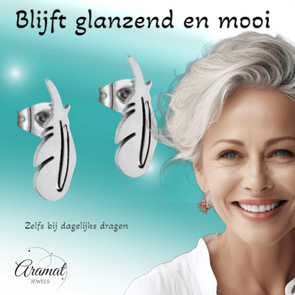 Stalen Oorbellen Veertjes Zilverkleur – 9x3mm - Aramat Jewels - Oorbellen - cadeautip