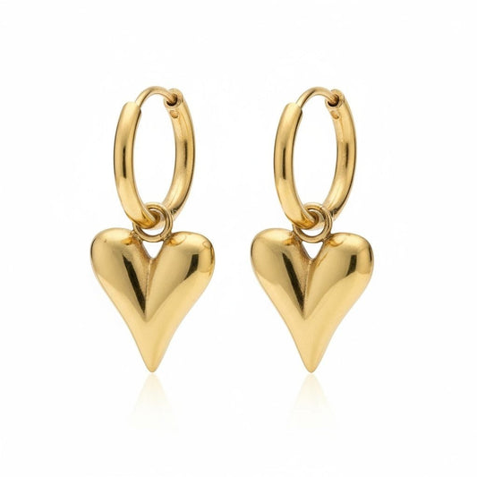 Stalen Oorringen met Hartjes bedel goudkleur - Aramat Jewels - Oorringen - cadeautip