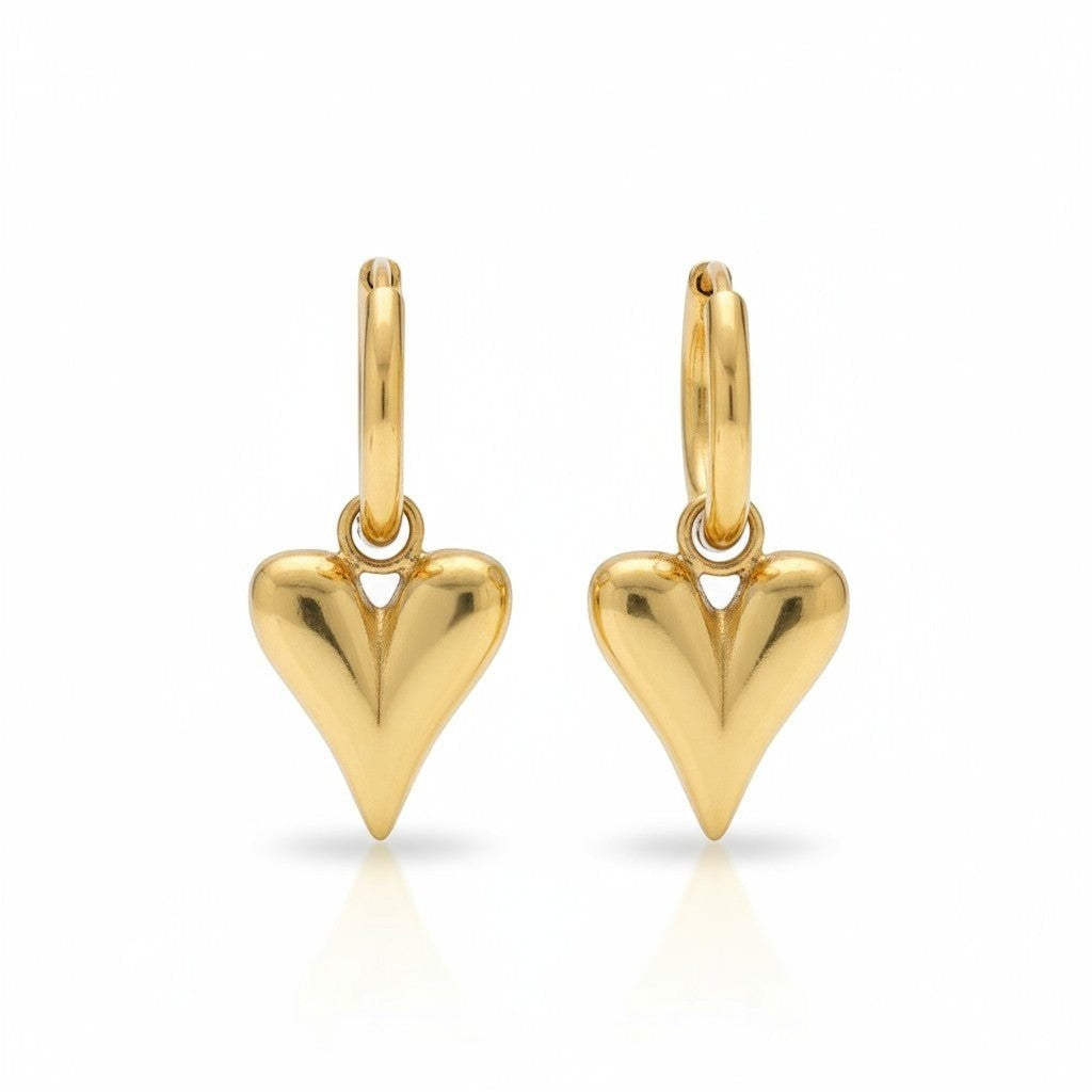 Stalen Oorringen met Hartjes bedel goudkleur - Aramat Jewels - Oorringen - cadeautip