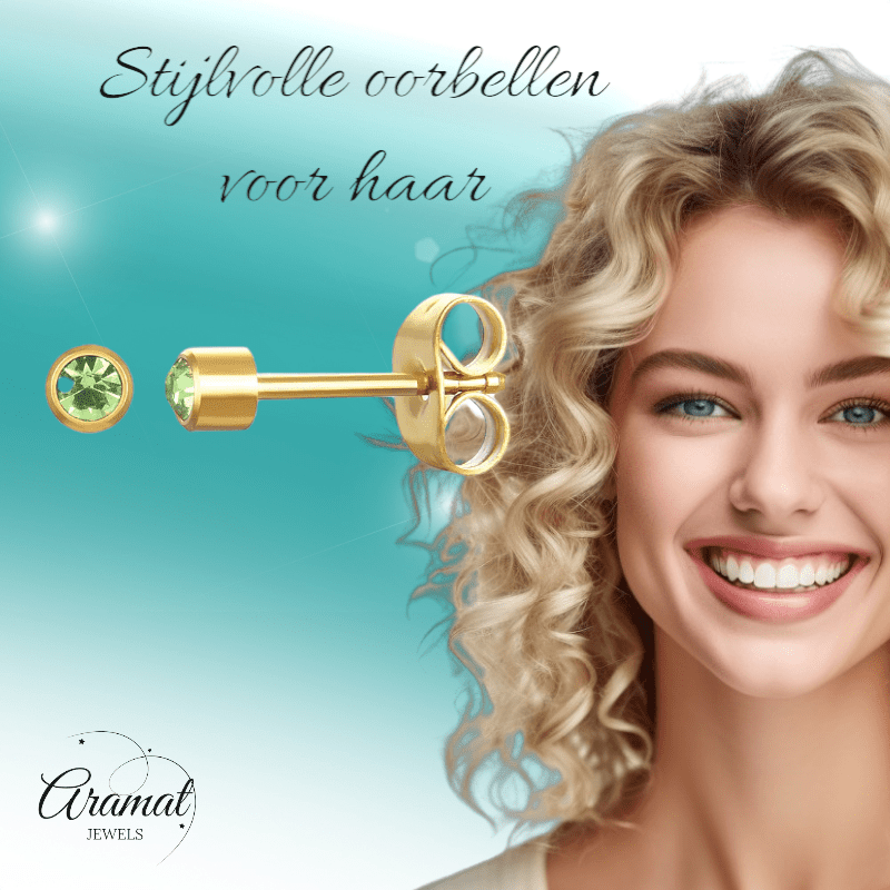 Stalen Oorstekers 3mm - Lichtgroen Kristal - oor575 - XE38687 - Oorbellen kopen# - 3mm - alles - cadeau