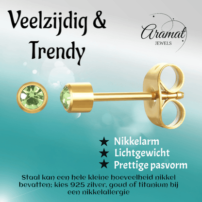 Stalen Oorstekers 3mm - Lichtgroen Kristal - oor575 - XE38687 - Oorbellen kopen# - 3mm - alles - cadeau