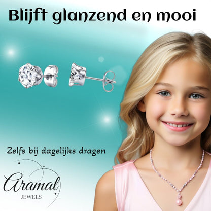 Stalen Oorstekers met Transparante Zirkonia - Rond - Aramat Jewels - Oorbellen - cadeautip