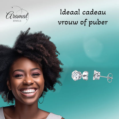 Stalen Oorstekers met Transparante Zirkonia - Rond - Aramat Jewels - Oorbellen - cadeautip