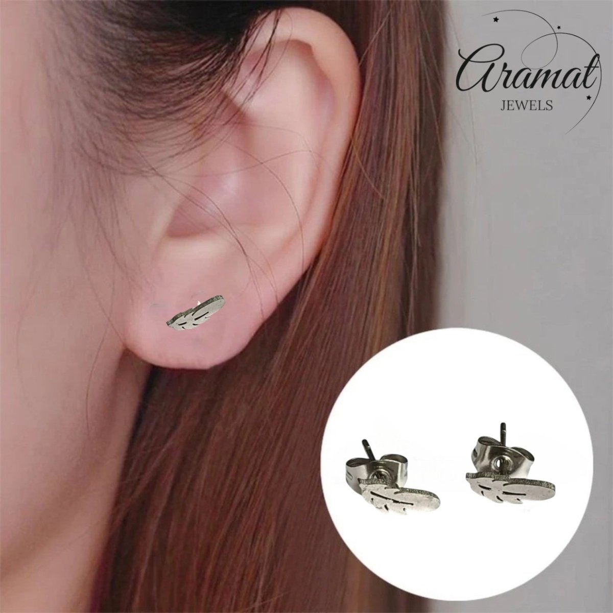 Stalen Oorstekers Veertjes Zilverkleur – 9x3mm - Aramat Jewels - Oorbellen - cadeautip