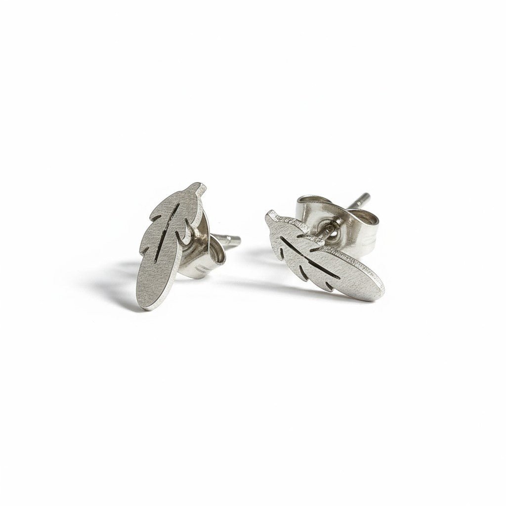 Stalen Oorstekers Veertjes Zilverkleur – 9x3mm - Aramat Jewels - Oorbellen - cadeautip