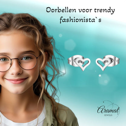 Stalen Open Hartjes Oorbellen Zilverkleur 4mm RVS - Aramat Jewels - Oorbellen - cadeautip