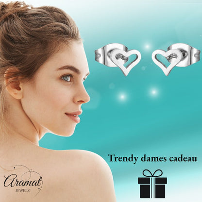 Stalen Open Hartjes Oorbellen Zilverkleur 4mm RVS - Aramat Jewels - Oorbellen - cadeautip