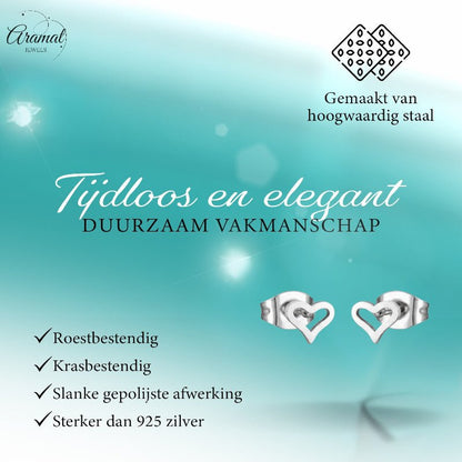 Stalen Open Hartjes Oorbellen Zilverkleur 4mm RVS - Aramat Jewels - Oorbellen - cadeautip