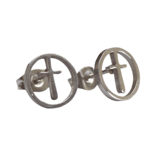 Stalen ronde oorbellen met kruisje – Zilverkleur – 10mm - oor1339 - XE76506 - Oorbellen kopen# - 10mm - alles - cadeau