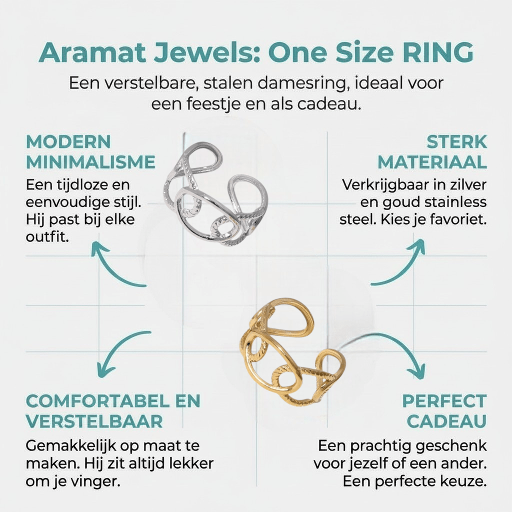 Stalen Schakelring - Verstelbaar - Stainless Steel - 10mm - Aramat Jewels - Ringen - cadeautip