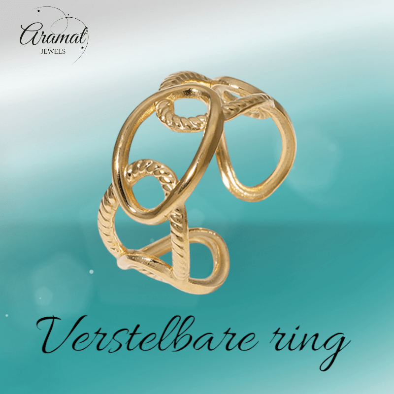 Stalen Schakelring - Verstelbaar - Stainless Steel - 10mm - ring356 - 161834 - Ringen kopen# - Goudkleur - alles - boho