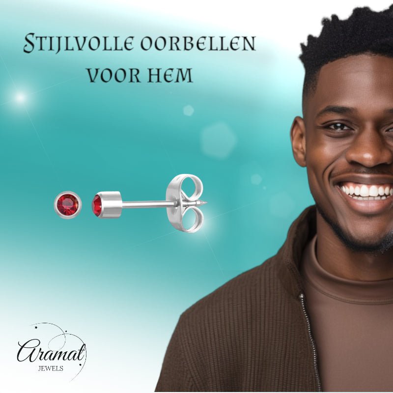 Stalen Schietoorbellen met Kristalsteentje vanaf 3mm - Aramat Jewels - Oorbellen - cadeautip