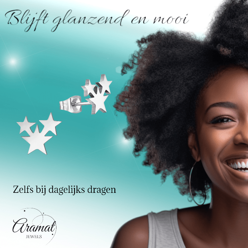 Stalen Sterren Oorbellen - Zwart of Zilverkleurig RVS - oor624 - XE45076 - Oorbellen kopen