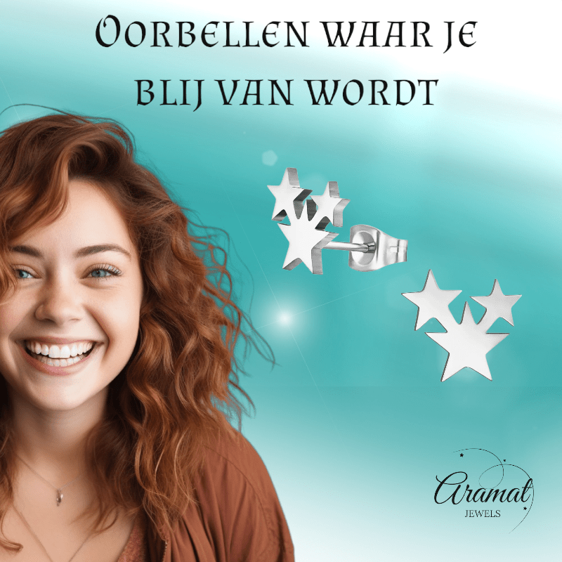 Stalen Sterren Oorbellen - Zwart of Zilverkleurig RVS - oor624 - XE45076 - Oorbellen kopen