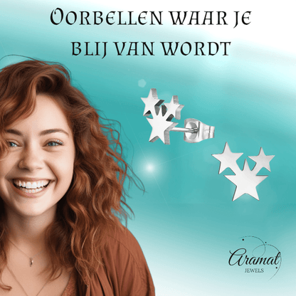 Stalen Sterren Oorbellen - Zwart of Zilverkleurig RVS - oor624 - XE45076 - Oorbellen kopen