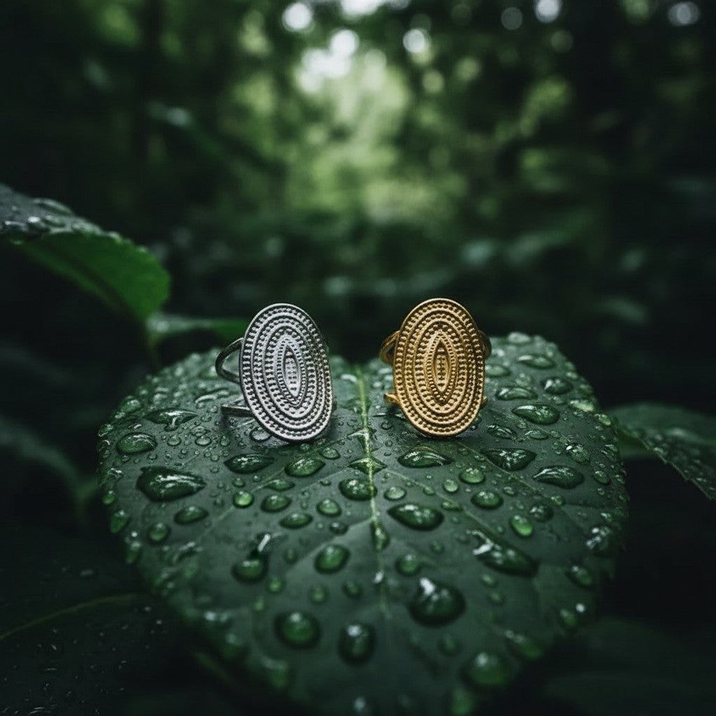 Stalen Verstelbare Open Ring - Bewerkte Ovaal 24mm - One Size - Aramat Jewels - Ringen - cadeautip