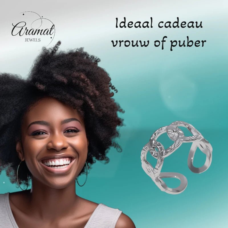 Stalen Verstelbare Open Ring - Bewerkte Schakels - 10mm - ring256 - 161802 - Ringen kopen