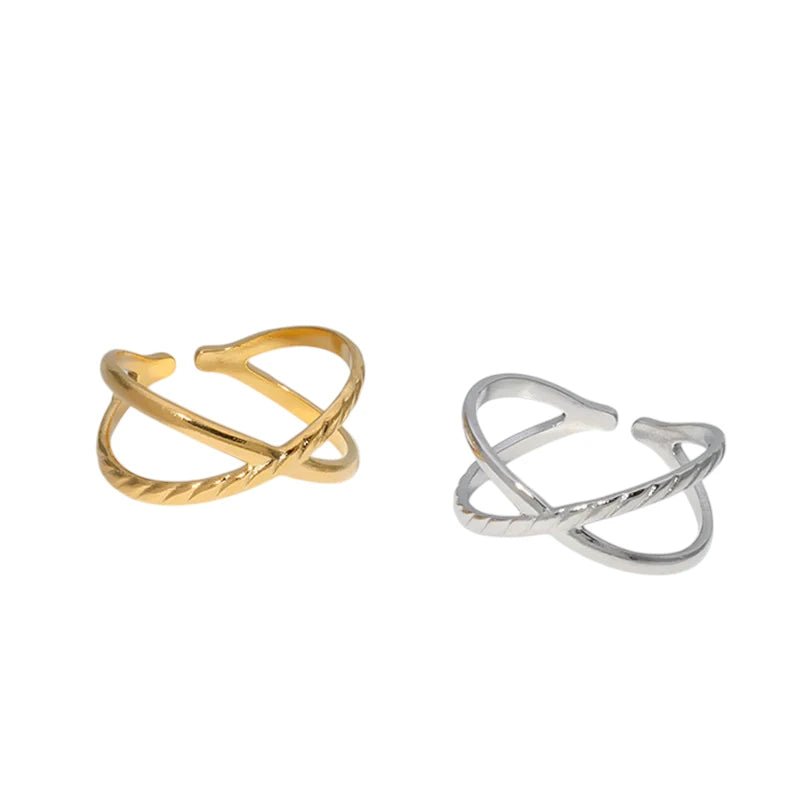 Stalen Verstelbare Open Ring - Glad & Gestreept - One Size - ring253 - 160891 - Ringen kopen