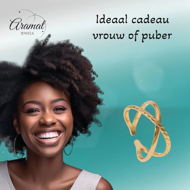 Stalen Verstelbare Open Ring - Glad & Gestreept - One Size - ring253 - 160891 - Ringen kopen