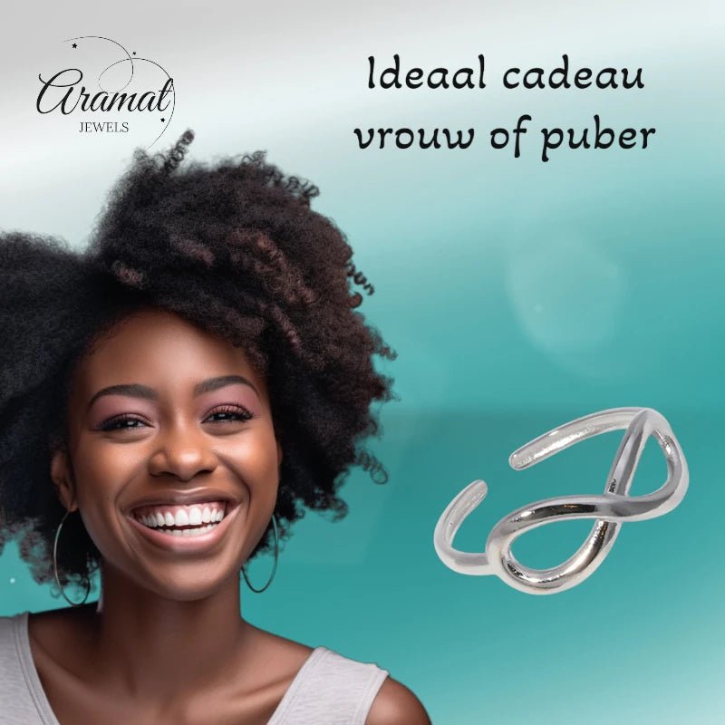 Stalen Verstelbare Open Ring - Infinity Symbool - One Size - ring265 - 161011 - Ringen kopen