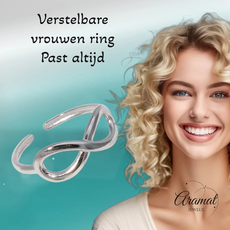 Stalen Verstelbare Open Ring - Infinity Symbool - One Size - ring265 - 161011 - Ringen kopen