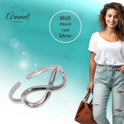 Stalen Verstelbare Open Ring - Infinity Symbool - One Size - ring265 - 161011 - Ringen kopen