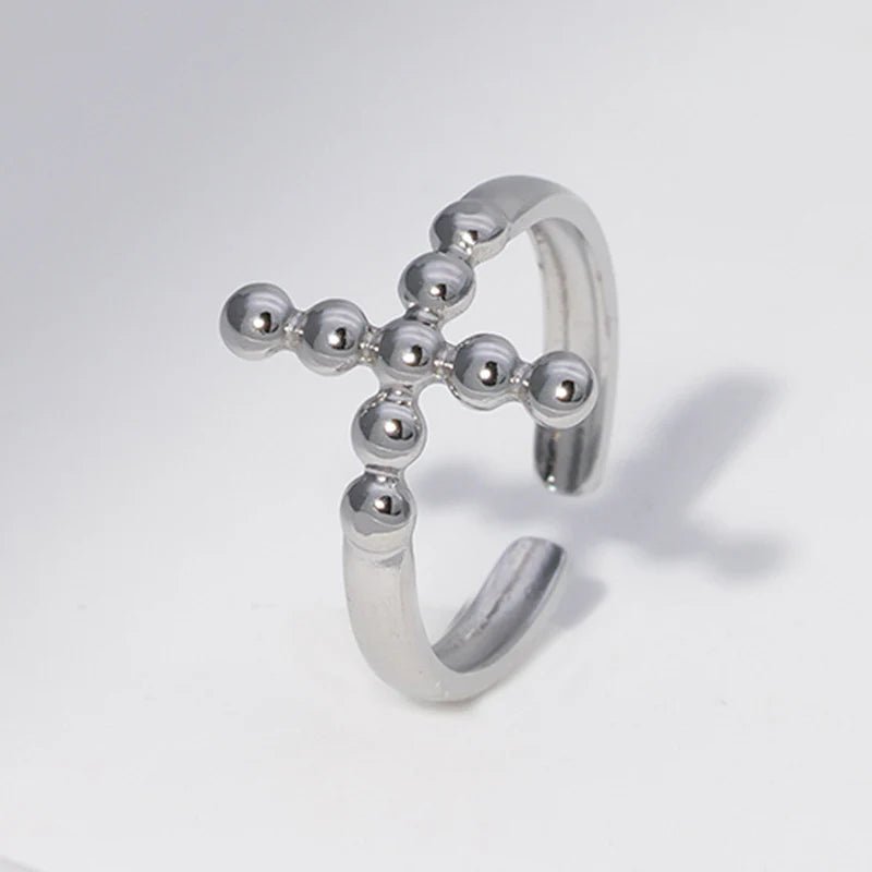 Stalen Verstelbare Open Ring - Kruis van Dots - One Size - ring300 - 161595 - Ringen kopen